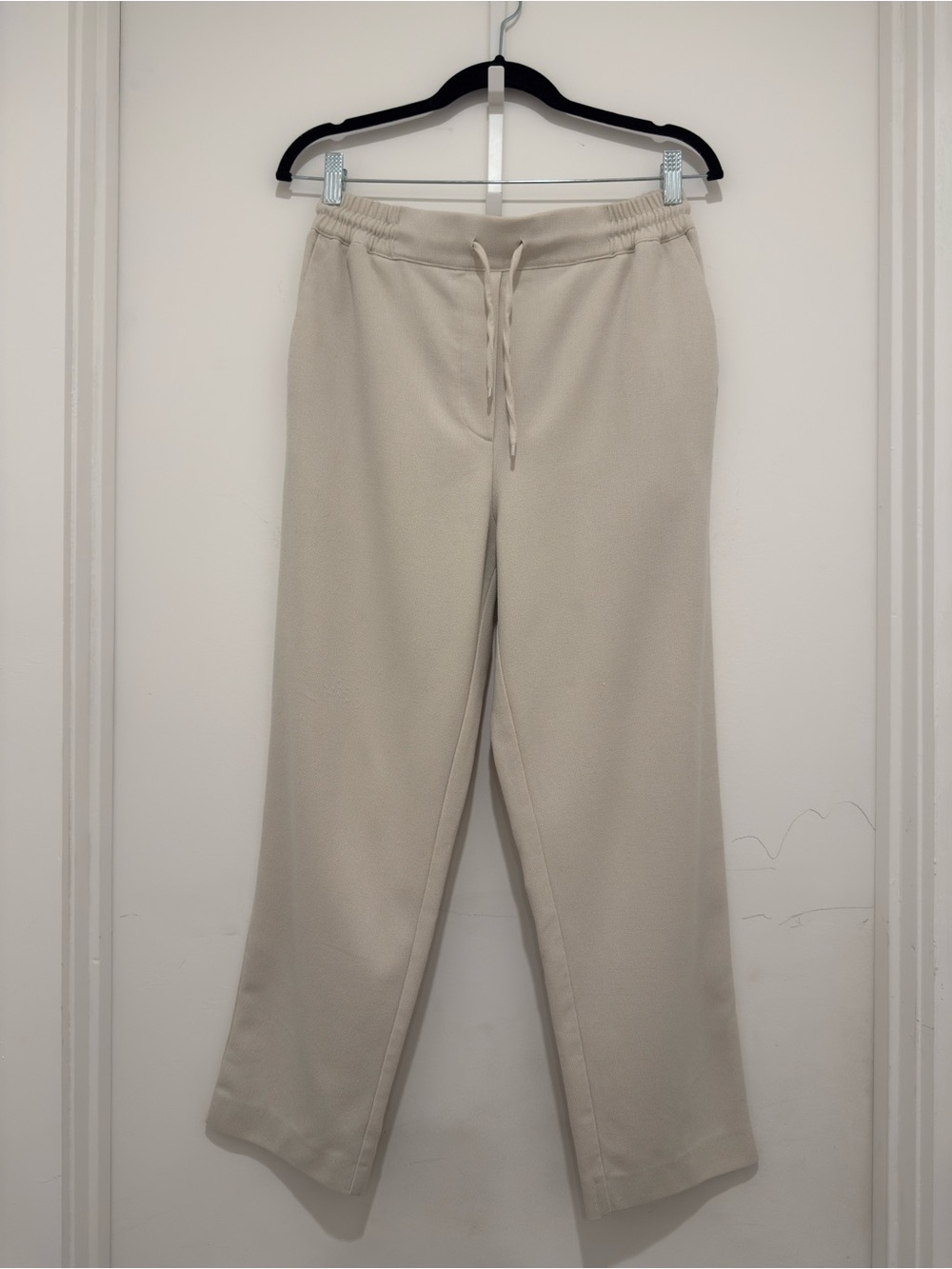 Cream Drawstring Wide-Leg Pants Zara M